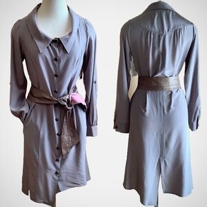LOVEMATTERS Designer Silk & Leather Belted Shirt Dress Size Small
